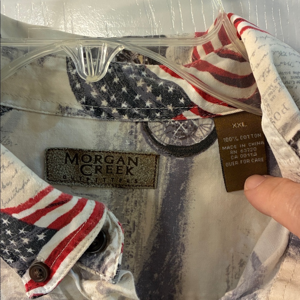 Morgan Creek Outfitters Men’s Patriotic Motorcycle Print Shirt SZ XXL - Picture 2 of 6
